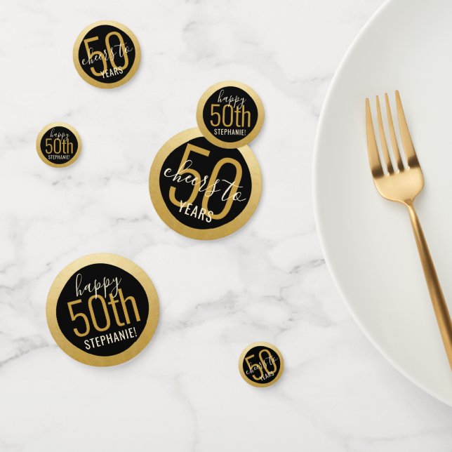 Cheers Any Year Elegant Black Gold Birthday Table Confetti (Group)