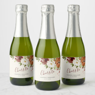 Cheers Autumn Floral Burgundy Mini Sparkling Wine Sparkling Wine Label