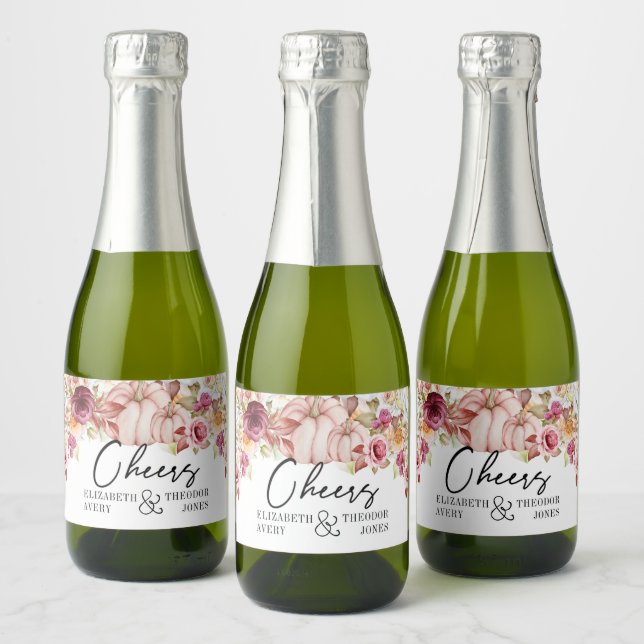 Cheers Autumn Wedding Personalised Sparkling Wine Label (Bottles)