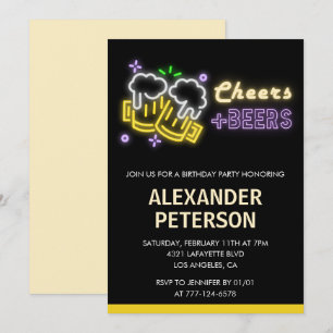 Cheers Beer 74th birthday invitation Men Neon Glow