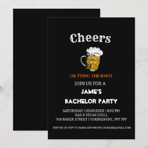 Cheers Beer Black Bachelor Party  Invitation