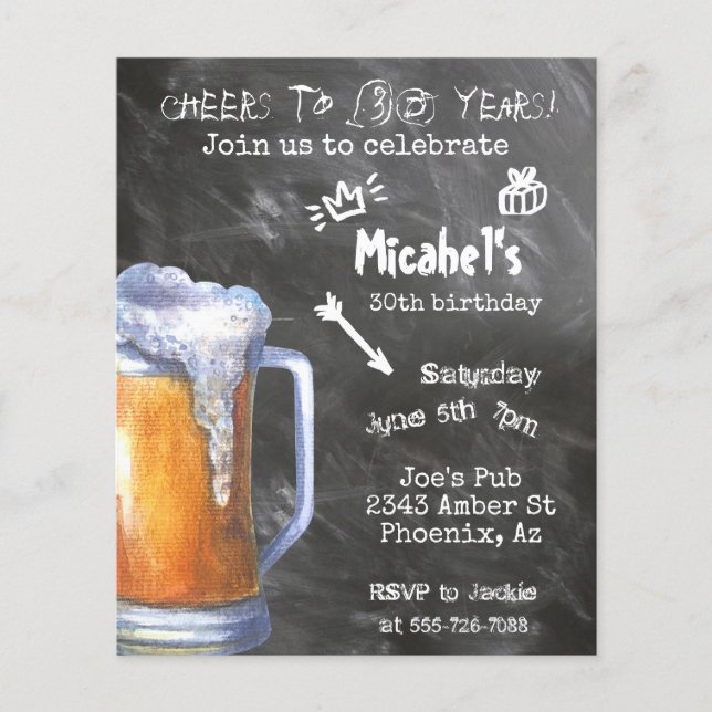 Cheers Beer Chalkboard Birthday Party Budget (Front)