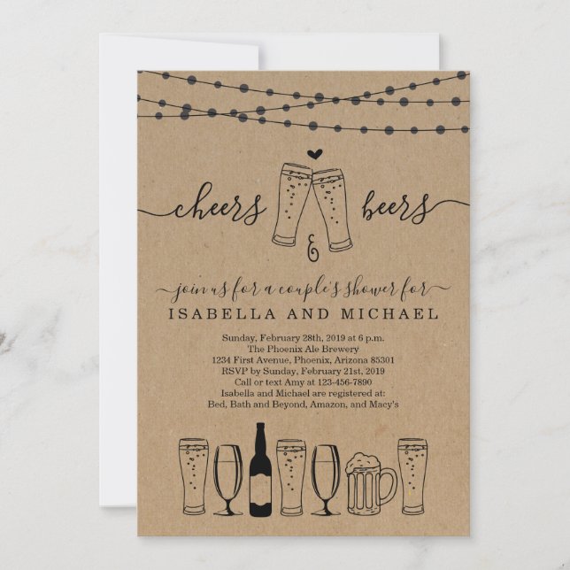 Cheers & Beer Couple's Shower / Rehearsal Dinner Invitation (Front)