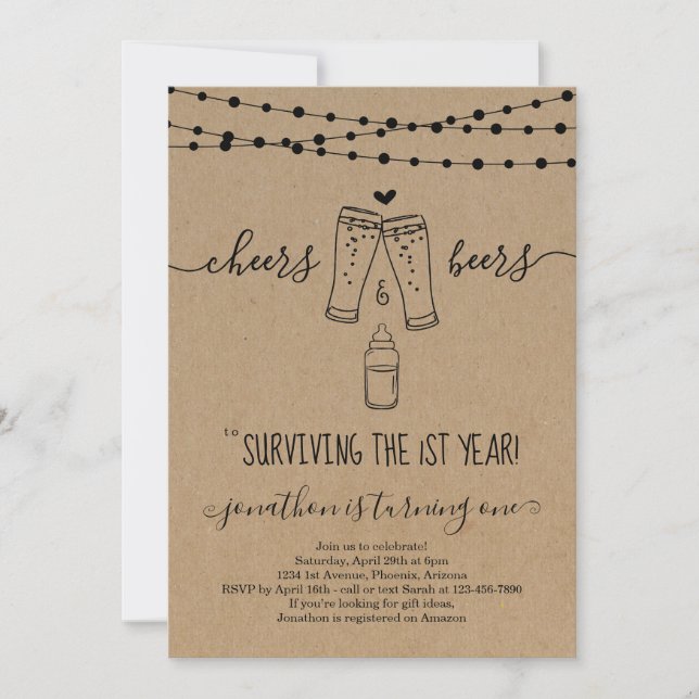 Cheers & Beer First Birthday Party Invitation (Front)