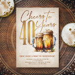Cheers Beer Mens Funny 40th Birthday Invitation<br><div class="desc">Celebrate the big 4-0 with style and humour with this vintage beer birthday design. The golden typography is elegant and evokes a cool glass of beer, giving it a classic retro vintage feel. Perfect for man (or woman!) in your life who loves their lagers, ales, and other beers. Perfect for...</div>