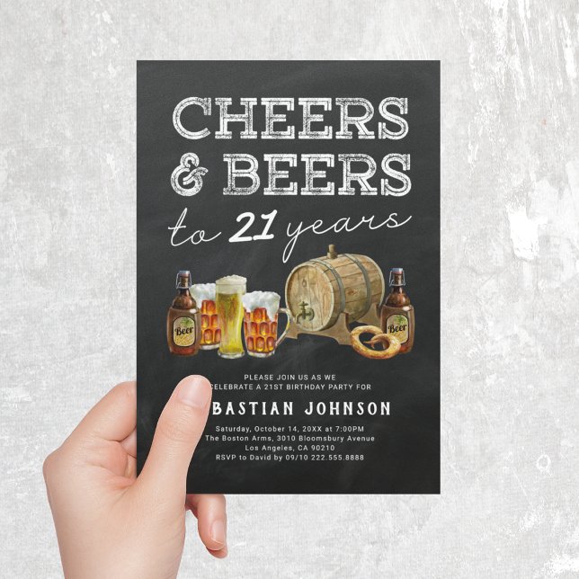 Cheers & Beers 21st Birthday Party Invitation (Creator Uploaded)