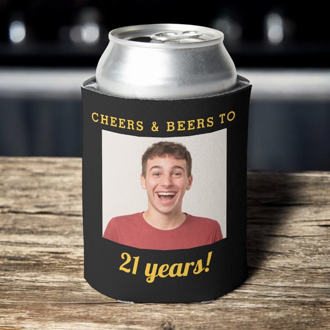 Cheers & Beers 21st Birthday Years Photo Keepsake Can Cooler (Creator Uploaded)