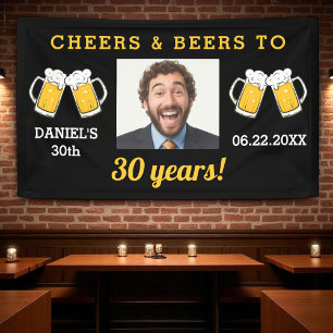 Cheers & Beers 30 Years Milestone Birthday Photo  Banner