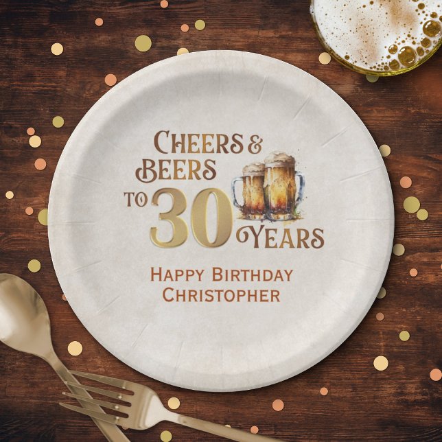 Cheers & Beers 30th Birthday Paper Plate (Creator Uploaded)