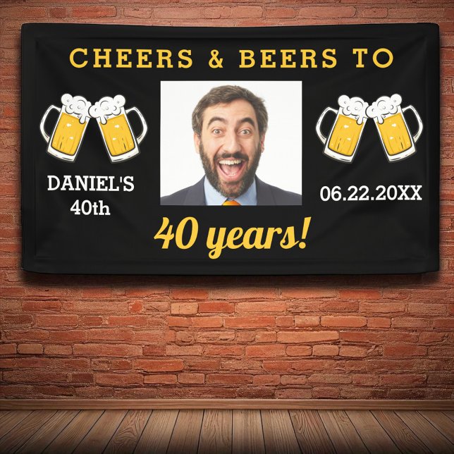 Cheers & Beers 40 Years Birthday Photo Keepsake Banner (Creator Uploaded)