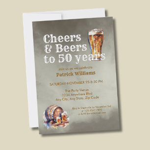 Cheers Beers 50 Years Black Smokey Men's Birthday Invitation