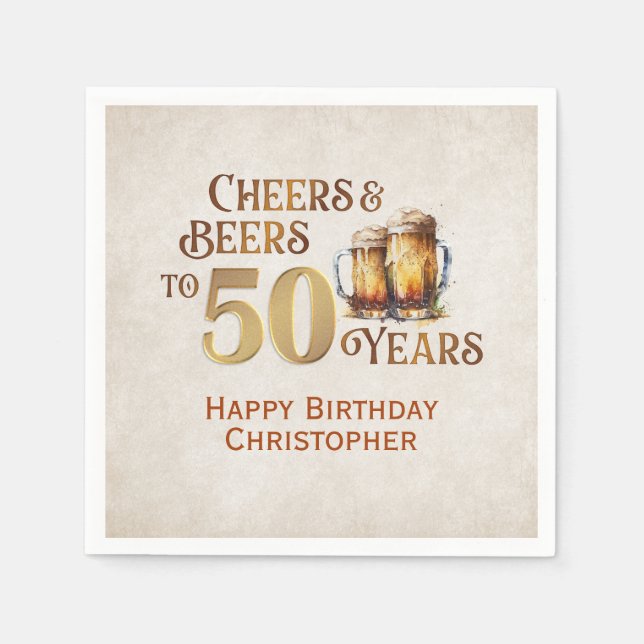 Cheers & Beers 50th Birthday Napkin (Front)