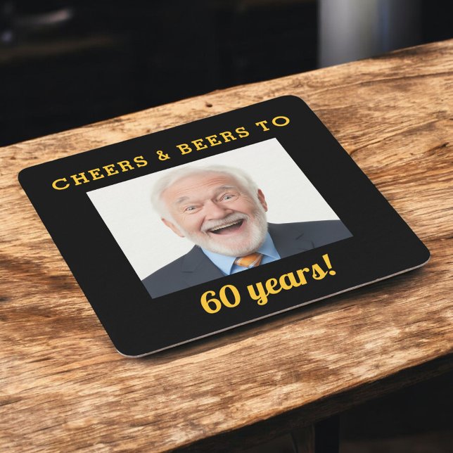 Cheers & Beers 60th Birthday Photo Milestone Square Paper Coaster (Creator Uploaded)