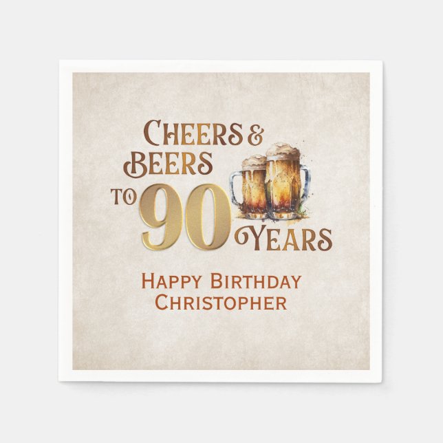 Cheers & Beers 90th Birthday Napkin (Front)