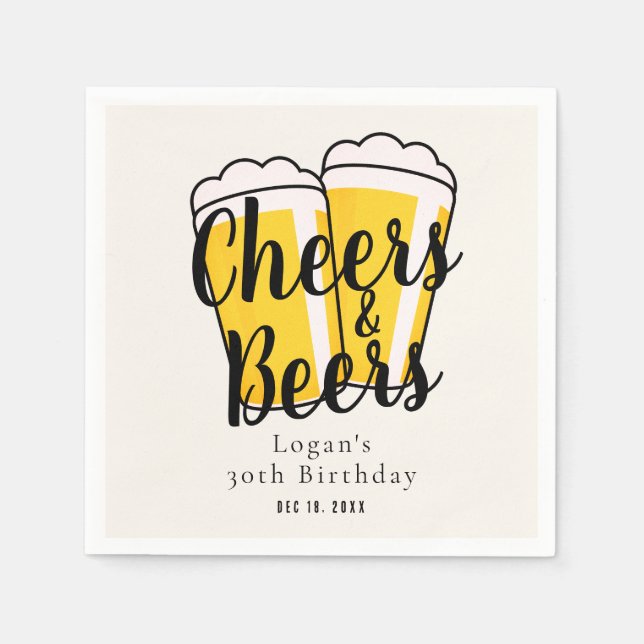 Cheers & Beers Adult Birthday Cream Napkin (Front)