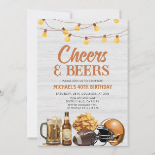 Cheers & Beers Adult Birthday String Lights Wood Invitation