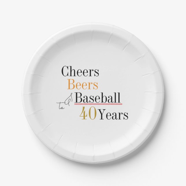 Cheers Beers and Baseball 40th Birthday Party Paper Plate (Front)