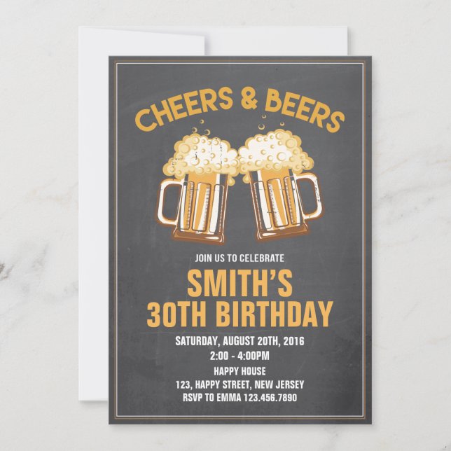 Cheers & Beers Birthday Invitation - Any Age (Front)