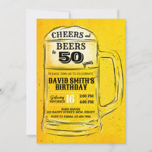 Cheers & Beers Birthday Invitation. Any Age Invitation