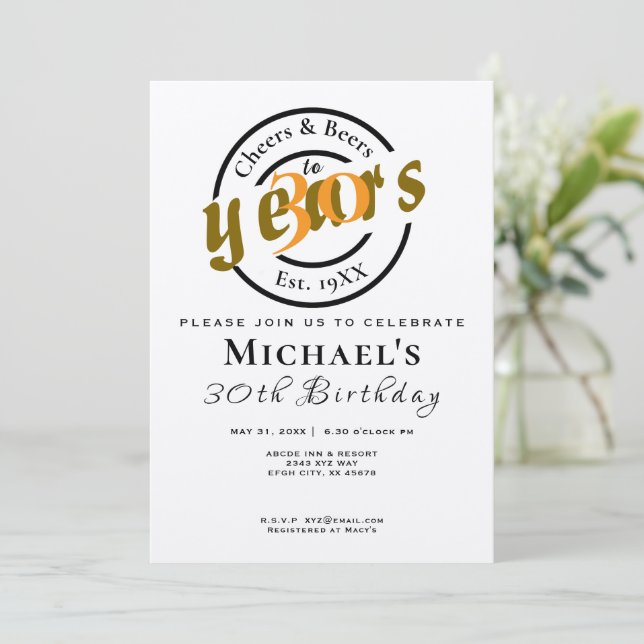 Cheers Beers Birthday Invite - Custom Party Design (Standing Front)