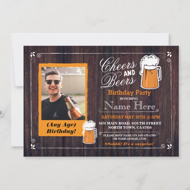 Cheers & Beers Birthday Party Beer Photo Invite 21 (Front)