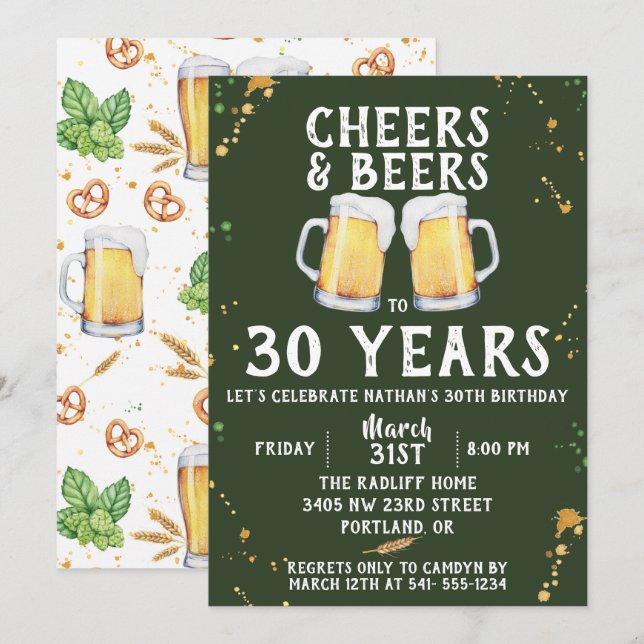 Cheers & Beers Birthday Party Invitation (Front/Back)