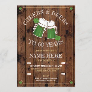 Cheers Beers Birthday Party St Patricks Day Wood Invitation