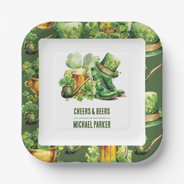 Cheers Beers Birthday St Patrick's Day Custom Paper Plate (Front)