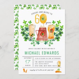 Cheers Beers Birthday St Patrick's Day Party Invitation