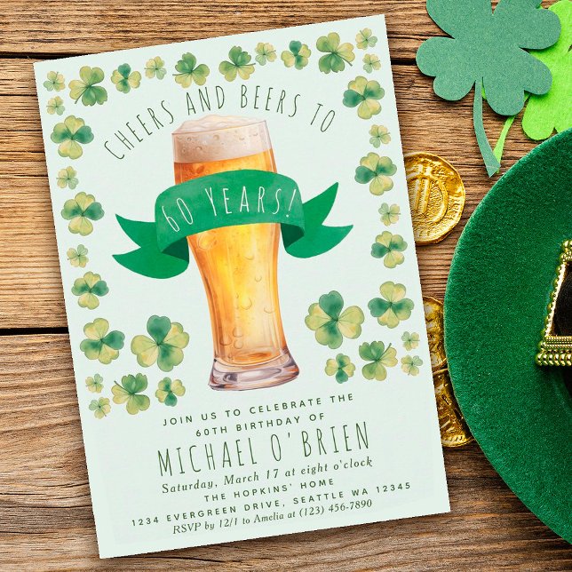 Cheers Beers Birthday St Patricks Party Invitation (Creator Uploaded)