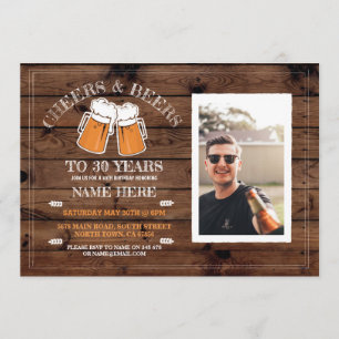 Cheers & Beers Birthday Wood Party Photo Invite