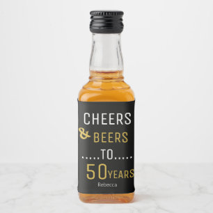 Cheers & Beers Black & Gold 50th Birthday Liquor Bottle Label