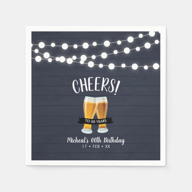 Cheers Beers | Blue Wood Adult 40th Birthday Party Napkin (Front)