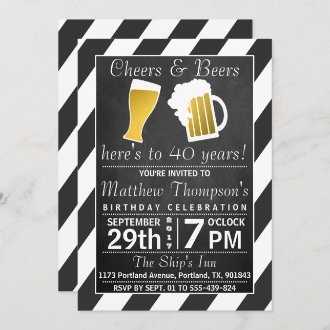Cheers & Beers Chalkboard Birthday Party Invitation (Front/Back)
