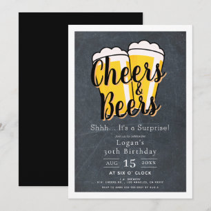 Cheers & Beers Chalkboard Surprise Birthday Party Invitation