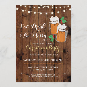 Cheers Beers Christmas Party Holly Invitation