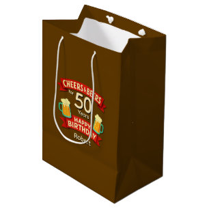 Cheers & Beers for 50 Years Happy Birthday NAME Medium Gift Bag