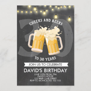Cheers & Beers Man Birthday Chalkboard Jar Lights Invitation