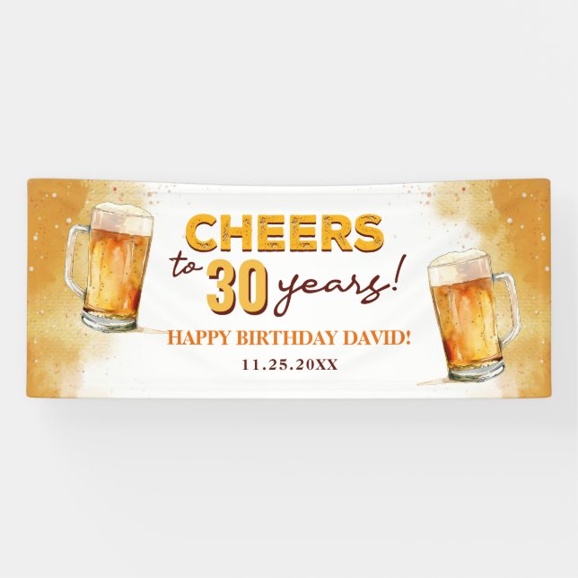 Cheers & Beers Mens Funny 30th Birthday Banner (Horizontal)