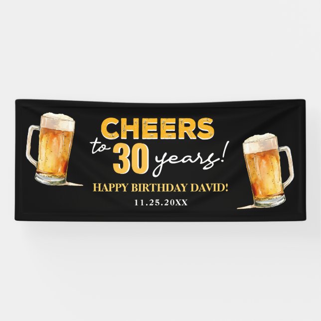 Cheers & Beers Mens Funny 30th Birthday Banner (Horizontal)