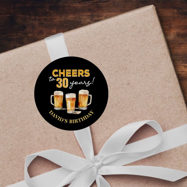 Cheers & Beers Mens Funny 30th Birthday Classic Round Sticker (Creator Uploaded)