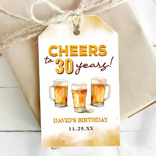 Cheers & Beers Mens Funny 30th Birthday Gift Tags