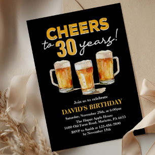 Cheers & Beers Mens Funny 30th Birthday Invitation