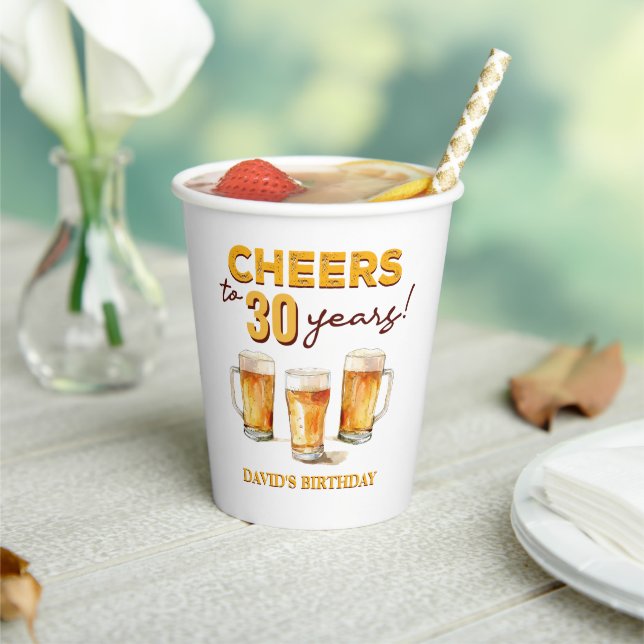 Cheers & Beers Mens Funny 30th Birthday Paper Cups (Insitu)