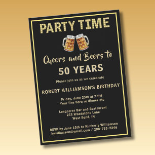 Cheers & Beers Party Time 50th (Any Year) Birthday Invitation