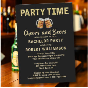 Cheers & Beers Party Time Lights Bachelor Party  Invitation