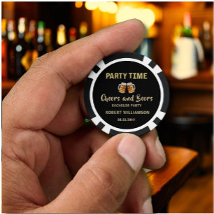 Cheers & Beers Party Time Lights Bachelor Party  Poker Chips