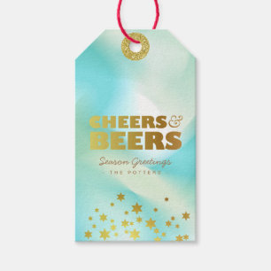 Cheers & Beers   Pastel Green Gradient & Gold Gift Tags
