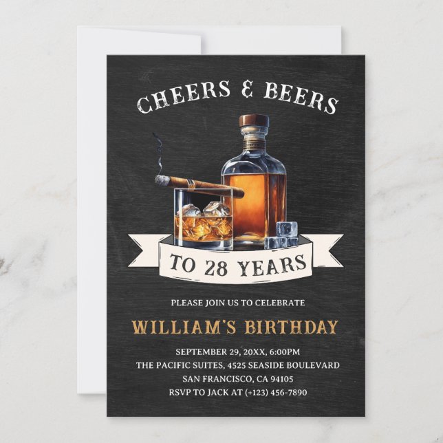 Cheers & Beers Rustic 28th Country Birthday Party Invitation (Front)