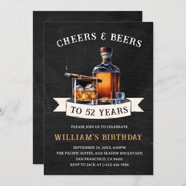 Cheers & Beers Rustic 52nd Country Birthday Party Invitation (Front/Back)